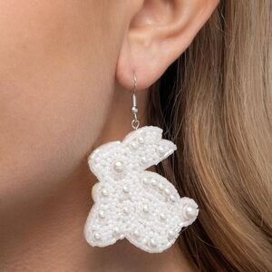 Elegant White Beaded Bunny Earrings
